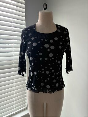 Y2k May Women's Black and White Polka Dot Ruffle Blouse